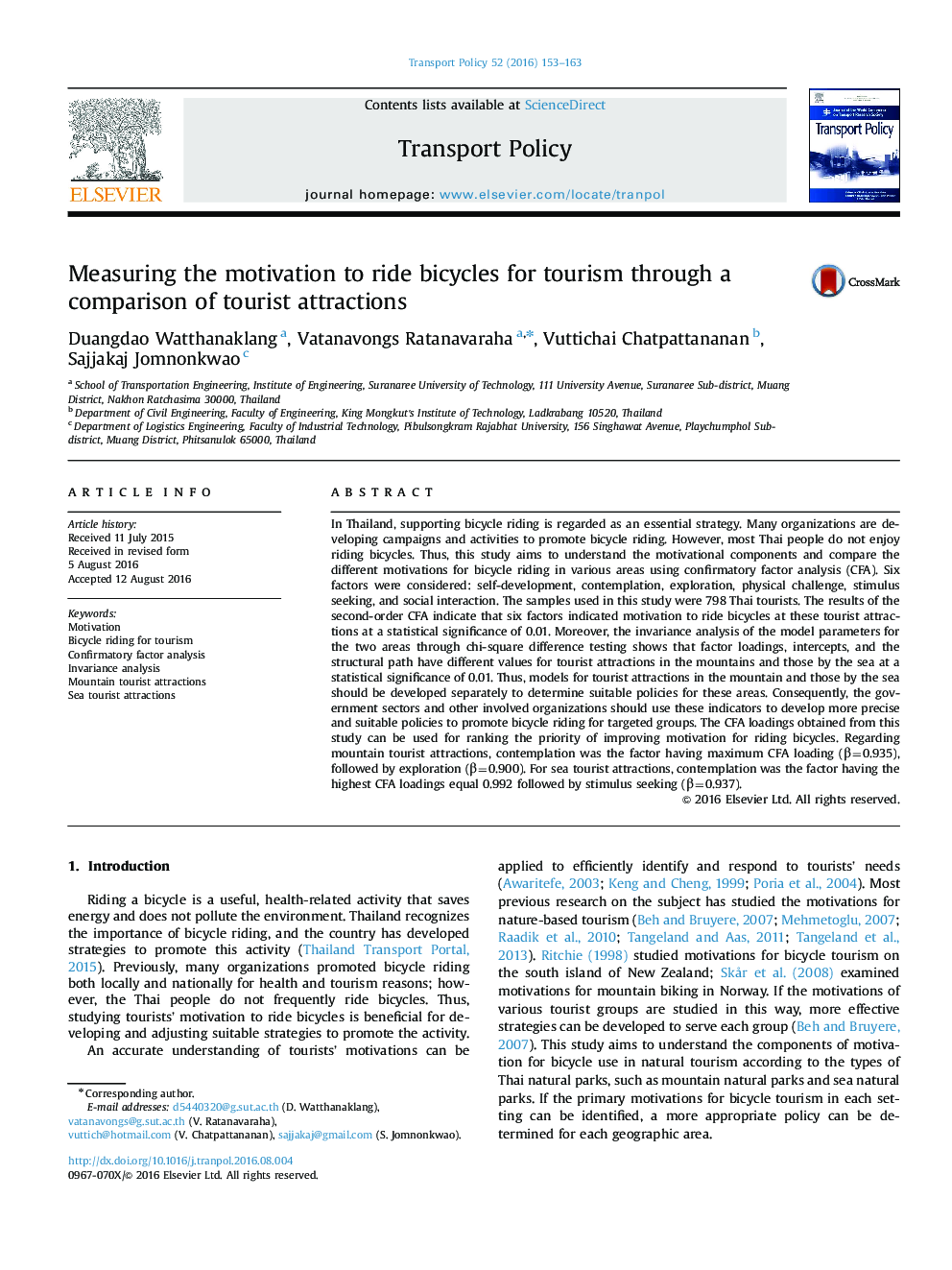 Measuring the motivation to ride bicycles for tourism through a comparison of tourist attractions