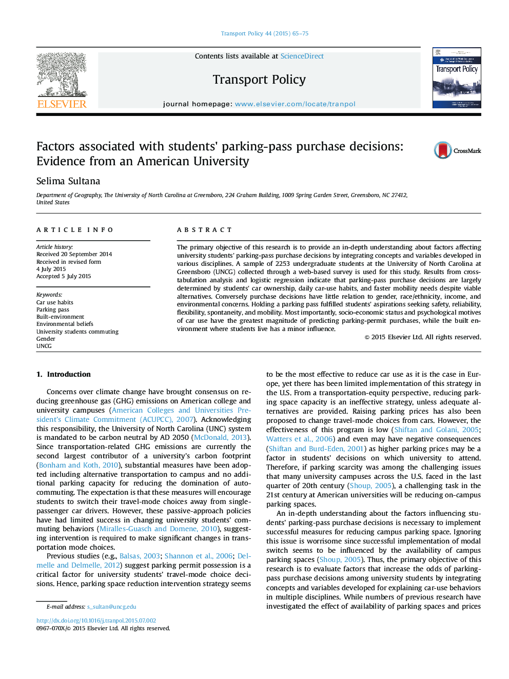 Factors associated with students' parking-pass purchase decisions: Evidence from an American University