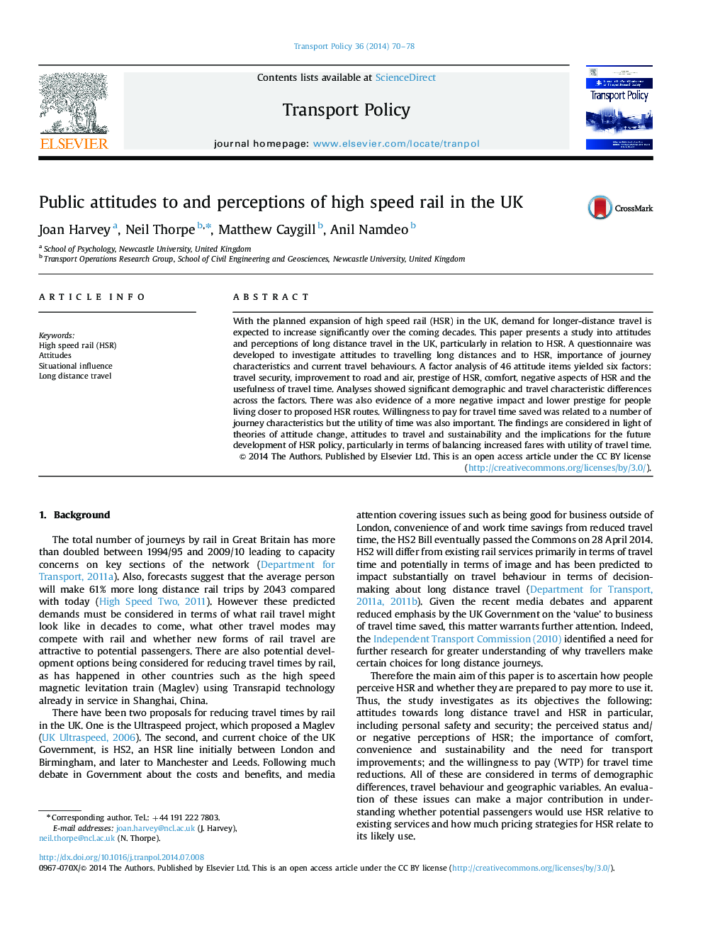 Public attitudes to and perceptions of high speed rail in the UK