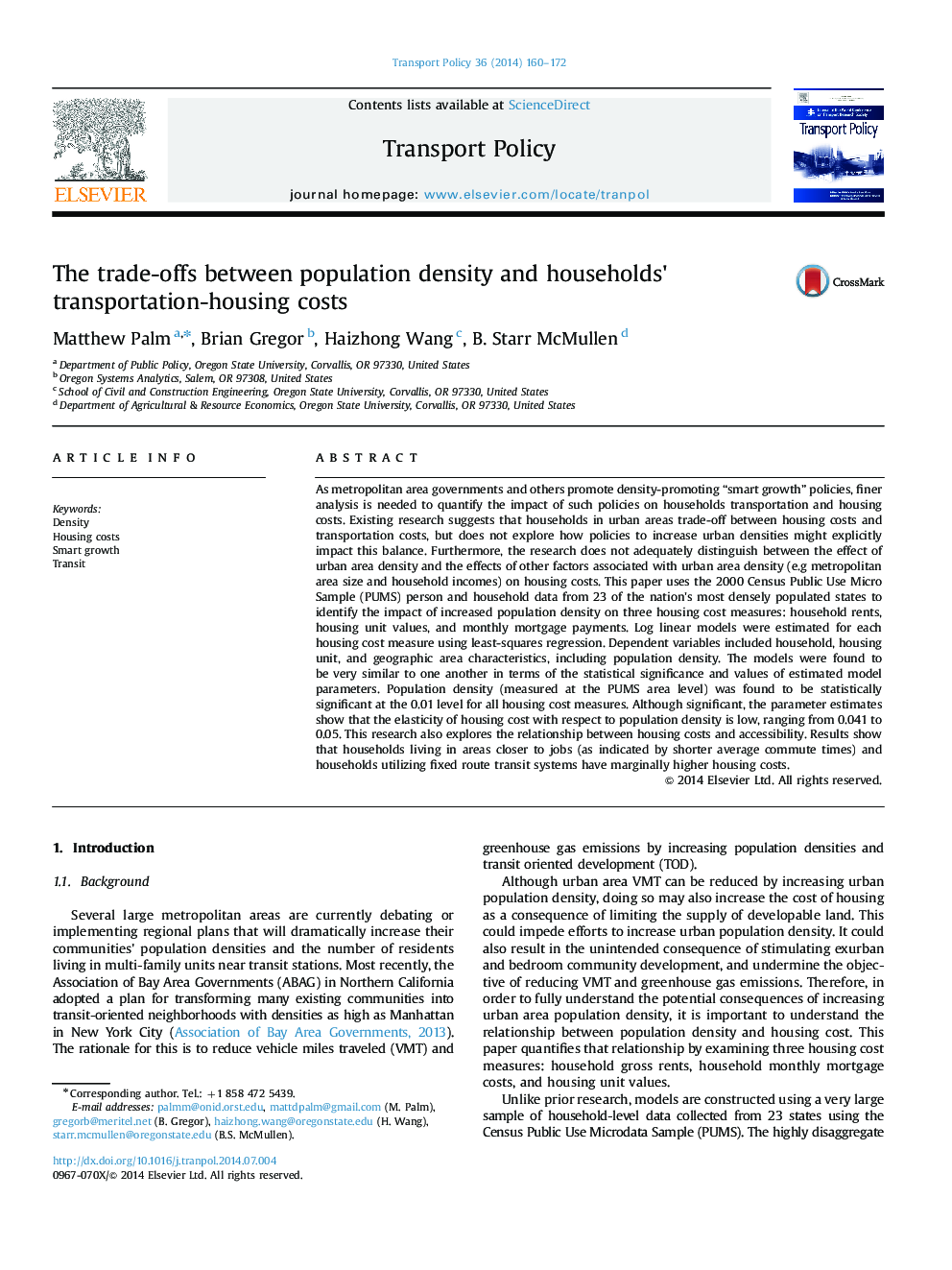 The trade-offs between population density and households×³ transportation-housing costs