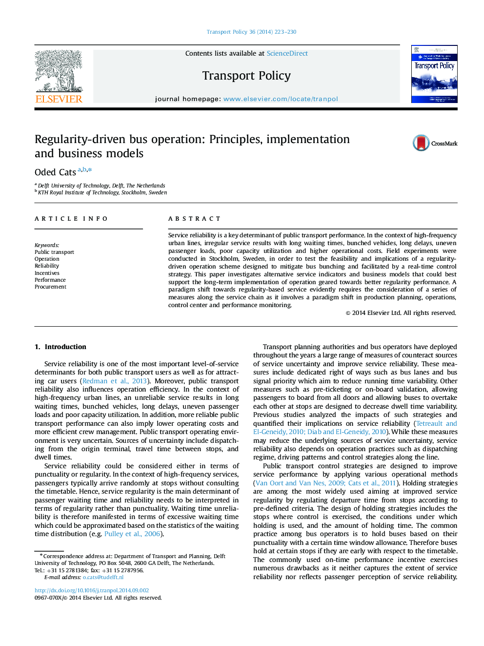 Regularity-driven bus operation: Principles, implementation and business models