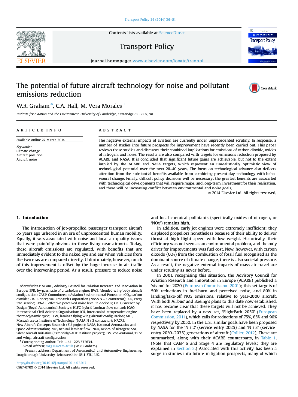 The potential of future aircraft technology for noise and pollutant emissions reduction