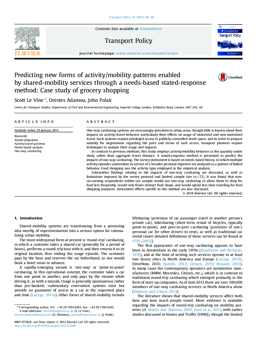 Predicting new forms of activity/mobility patterns enabled by shared-mobility services through a needs-based stated-response method: Case study of grocery shopping