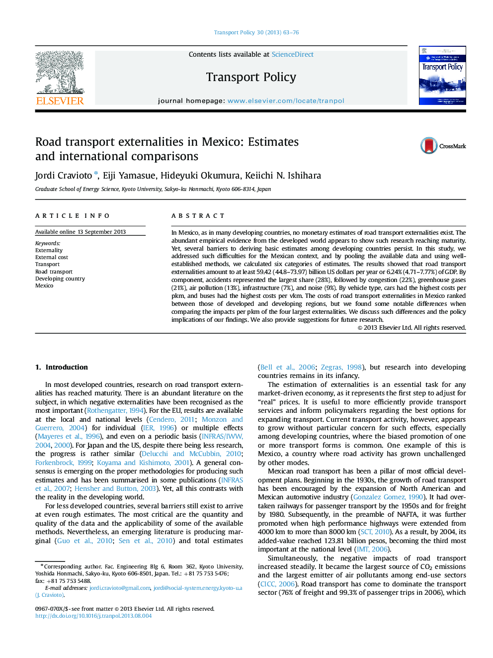 Road transport externalities in Mexico: Estimates and international comparisons