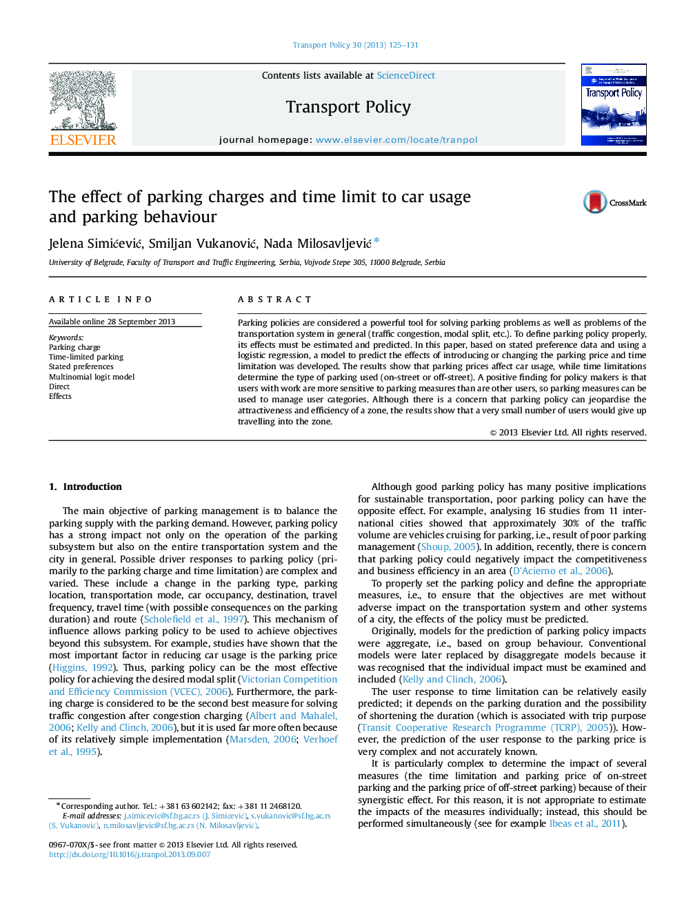 اثر هزینه های پارکینگ و محدودیت زمانی به استفاده از ماشین و رفتار پارکینگ 
