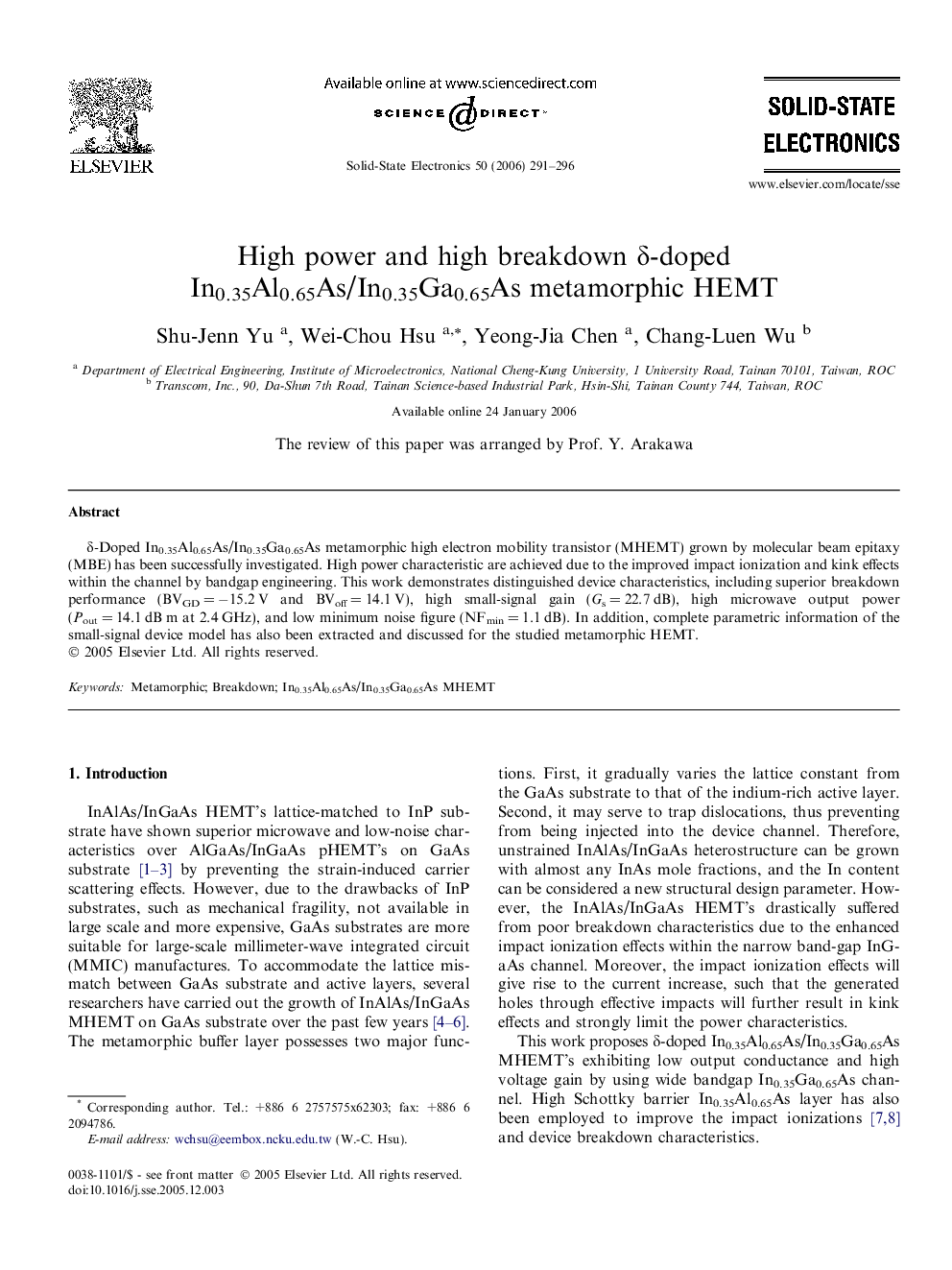 High power and high breakdown δ-doped In0.35Al0.65As/In0.35Ga0.65As metamorphic HEMT