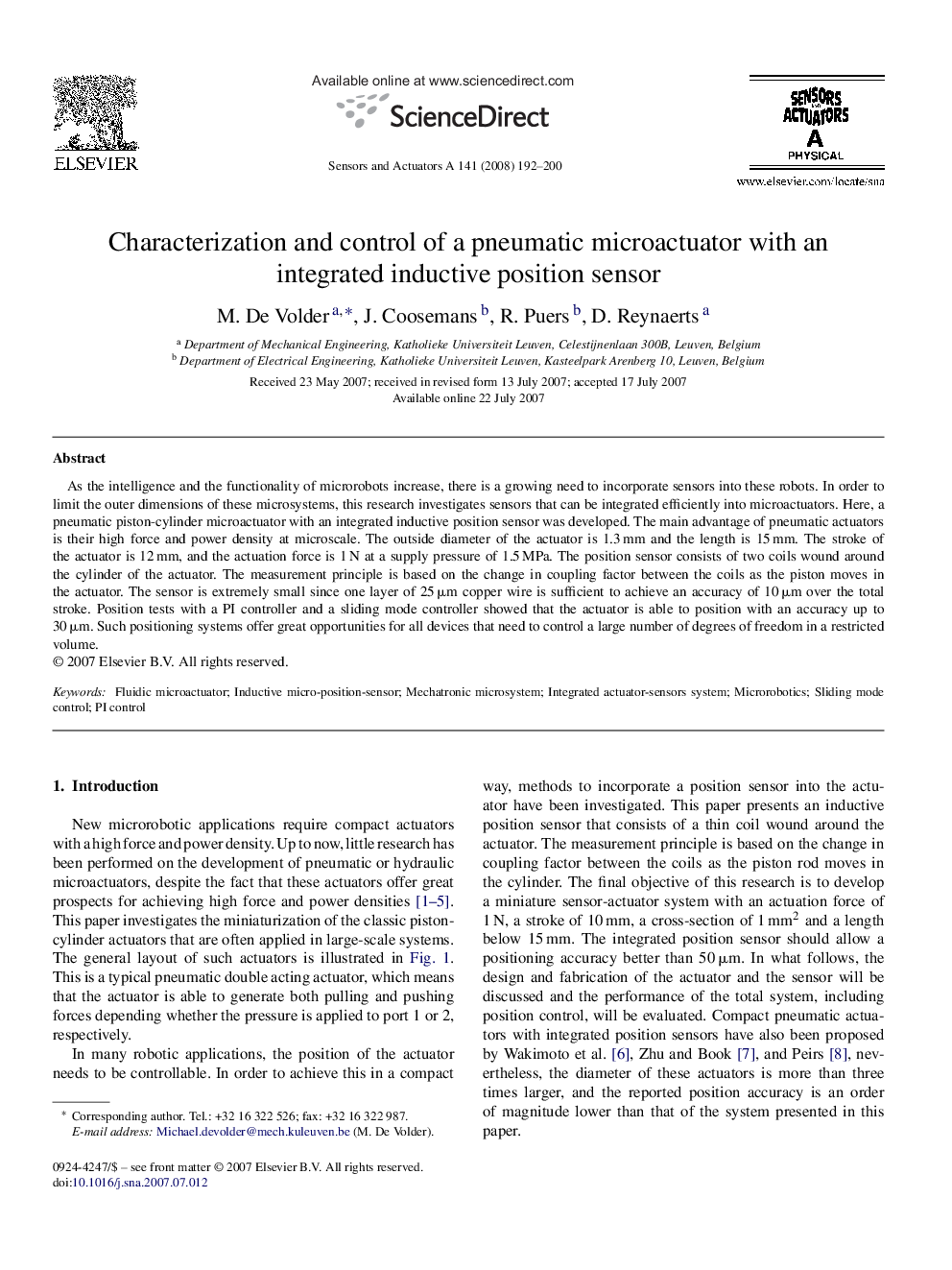 Characterization and control of a pneumatic microactuator with an integrated inductive position sensor