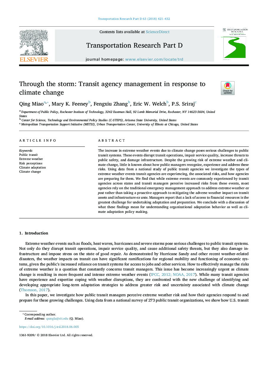 Through the storm: Transit agency management in response to climate change