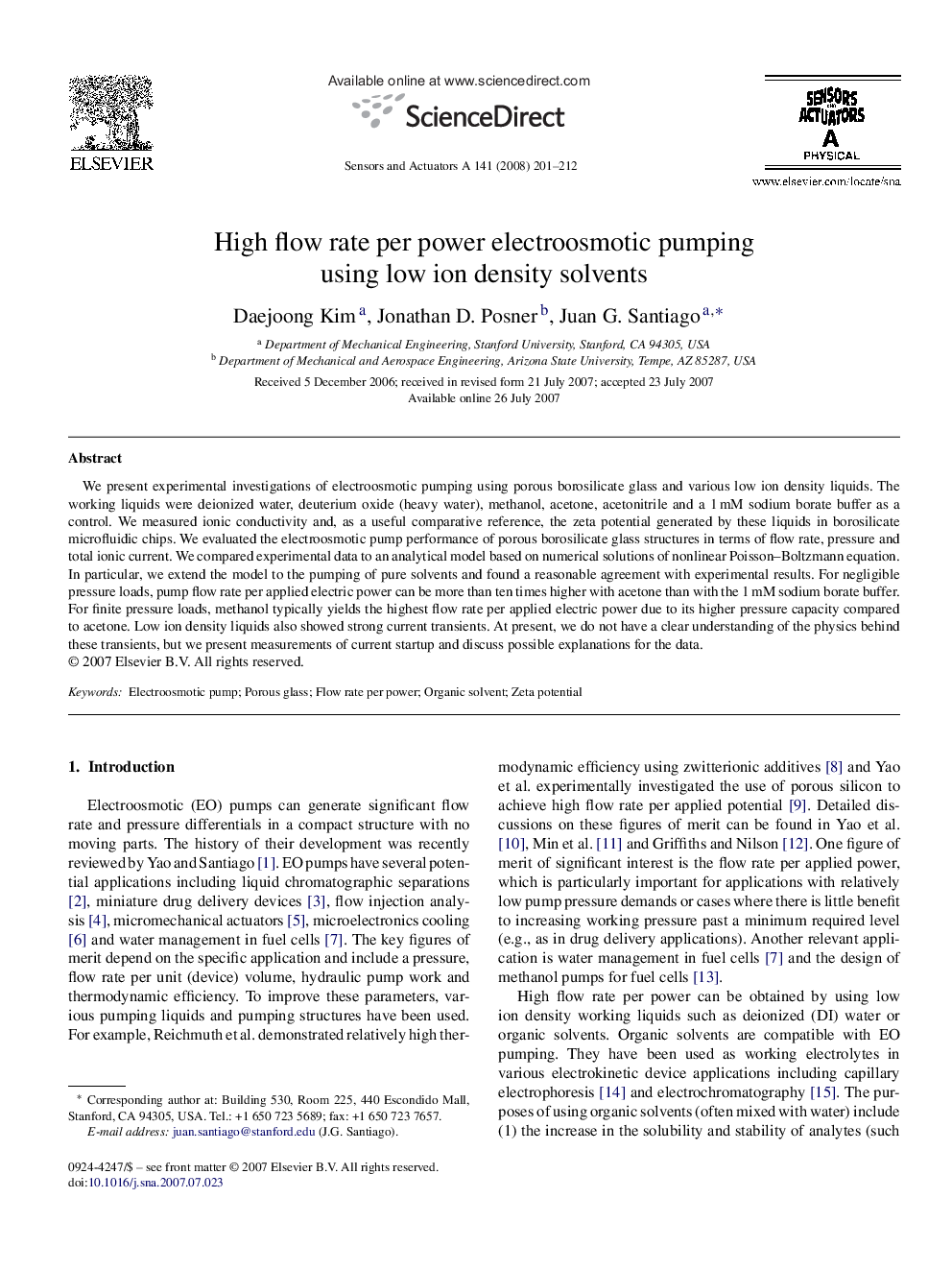 High flow rate per power electroosmotic pumping using low ion density solvents