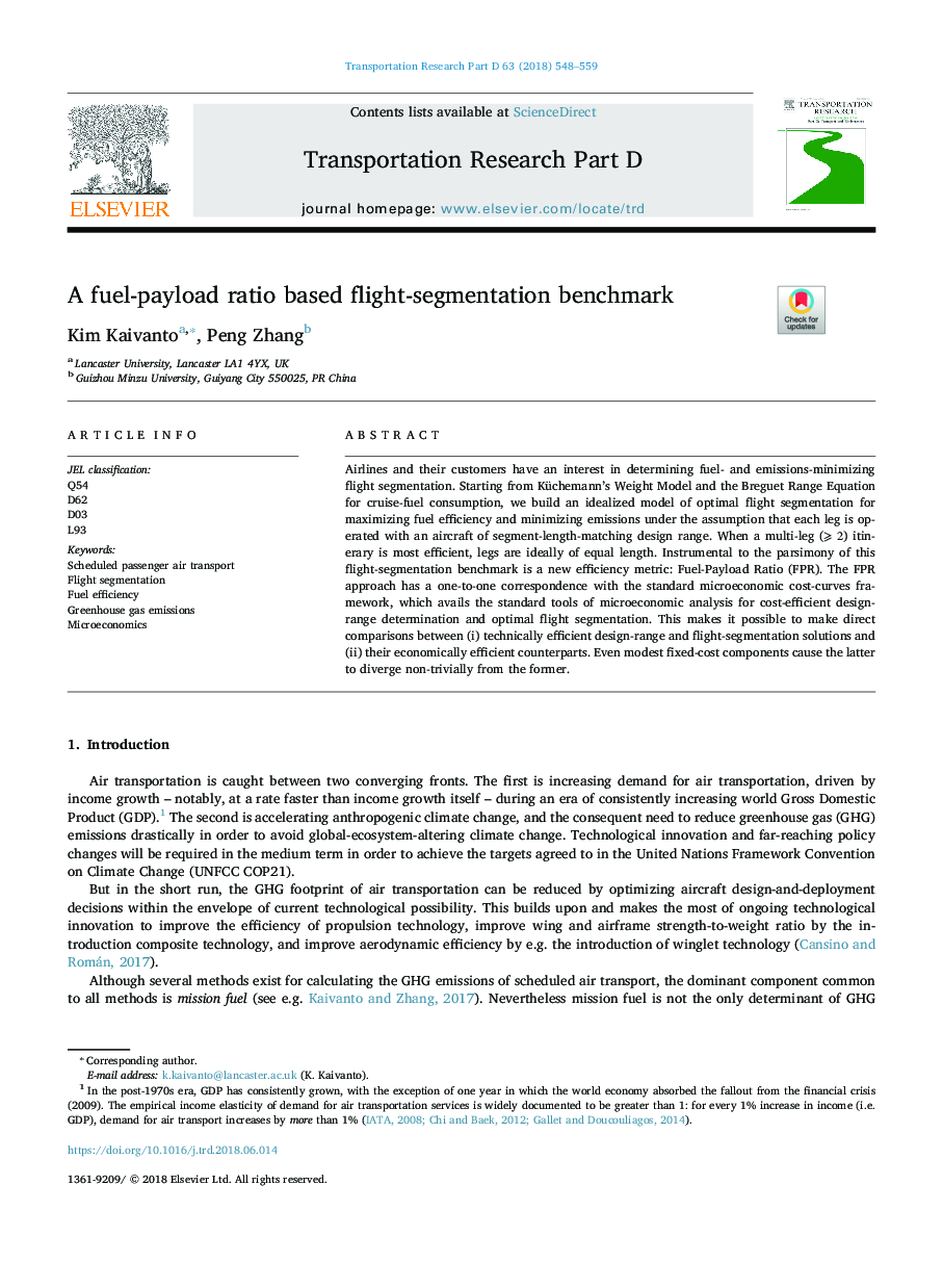 A fuel-payload ratio based flight-segmentation benchmark