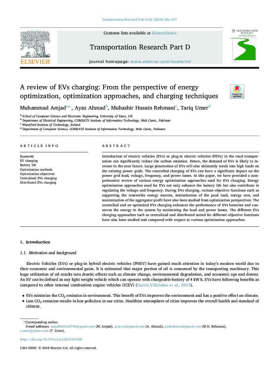 A review of EVs charging: From the perspective of energy optimization, optimization approaches, and charging techniques