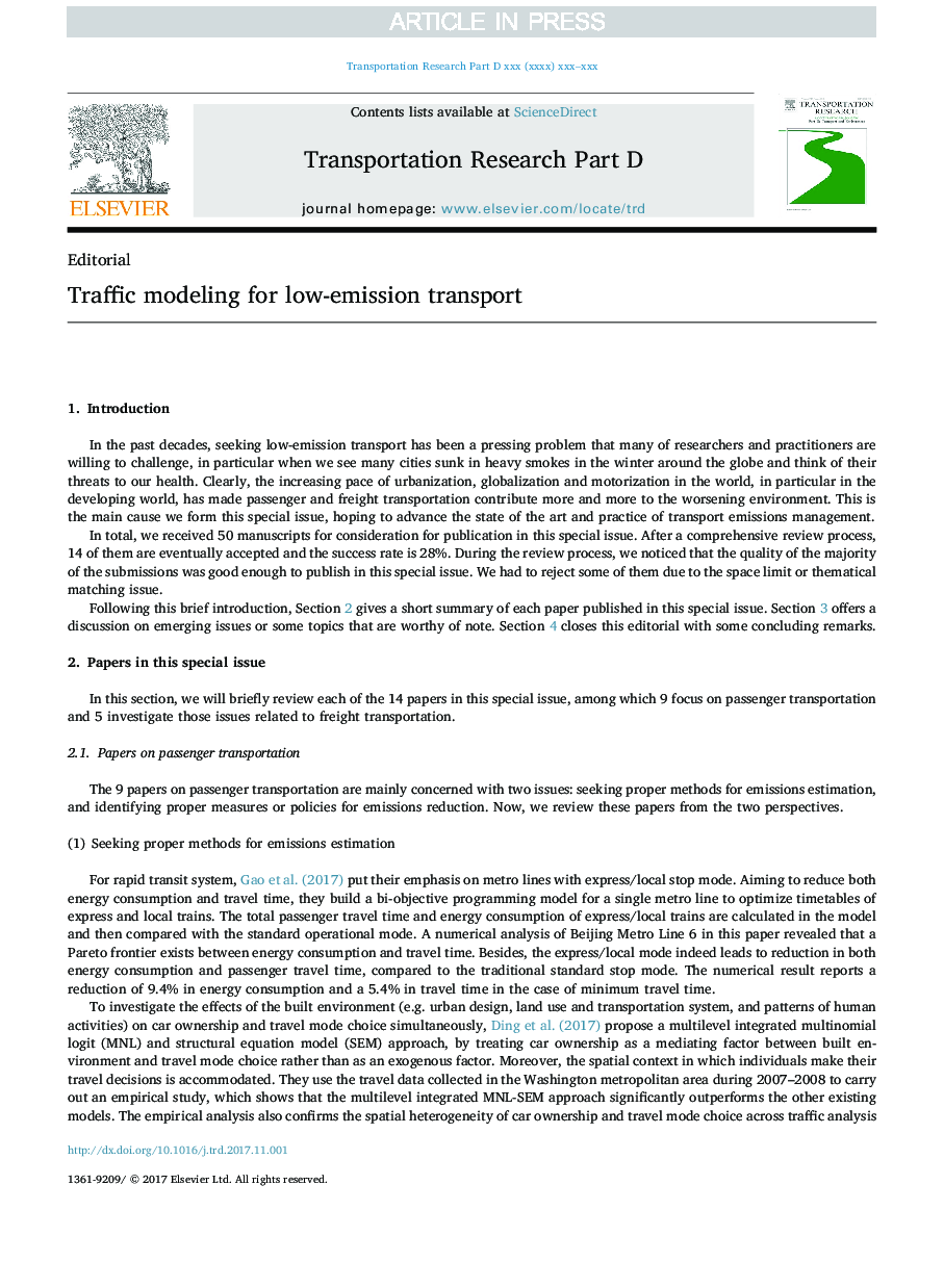 Traffic modeling for low-emission transport