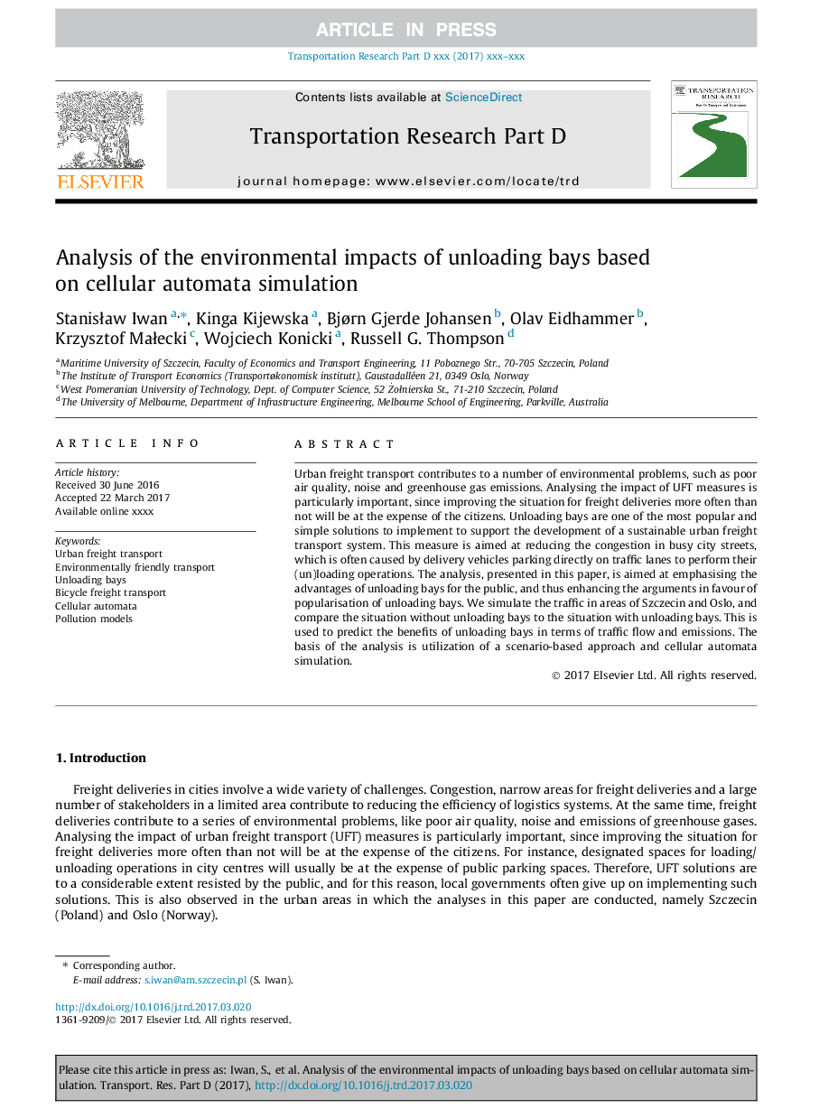 Analysis of the environmental impacts of unloading bays based on cellular automata simulation