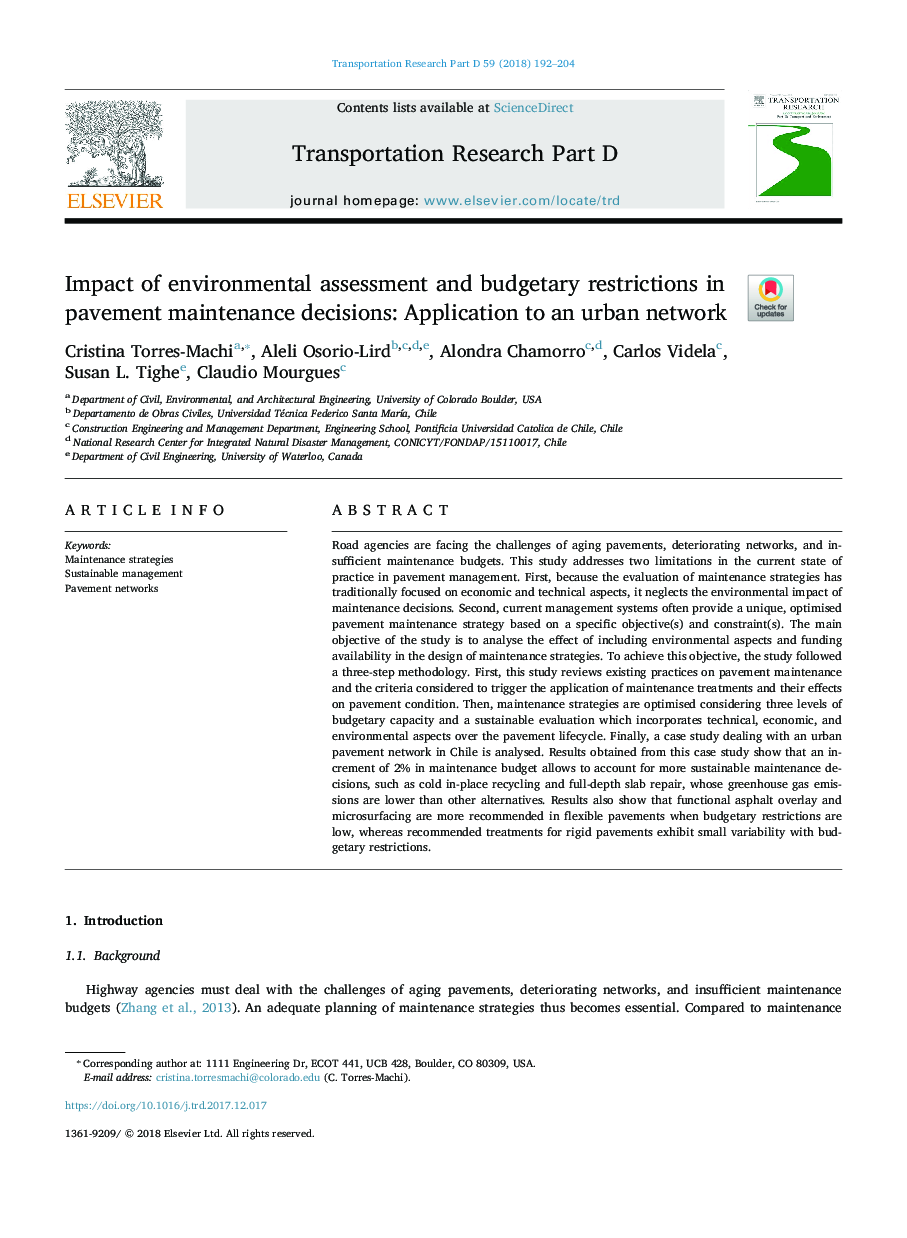 تأثیر ارزیابی زیست محیطی و محدودیت های بودجه در تصمیم گیری های نگهداری آسفالت: کاربرد در شبکه های شهری 