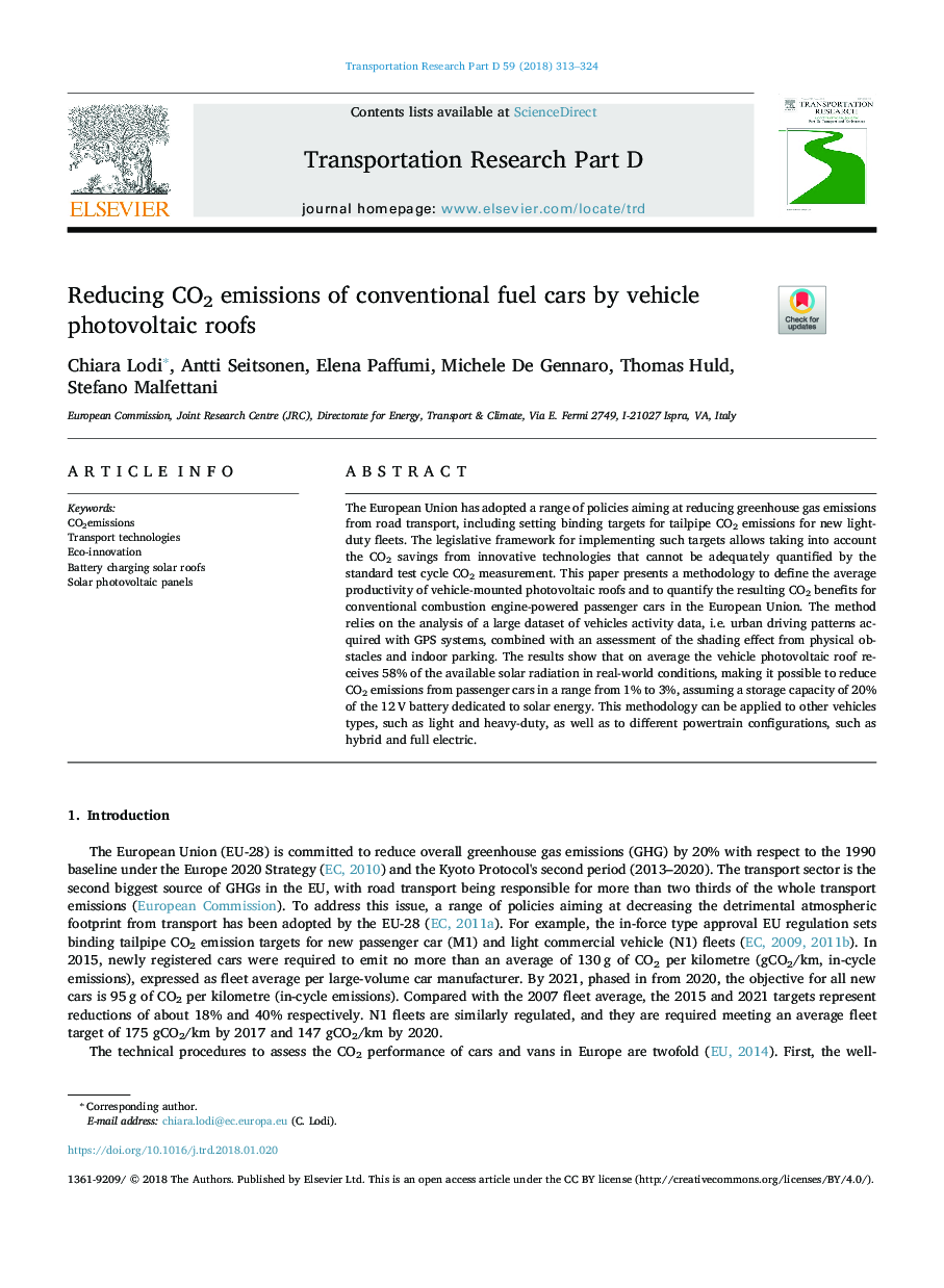 Reducing CO2 emissions of conventional fuel cars by vehicle photovoltaic roofs