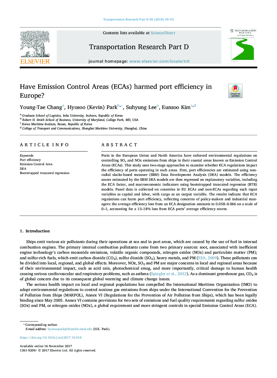 Have Emission Control Areas (ECAs) harmed port efficiency in Europe?