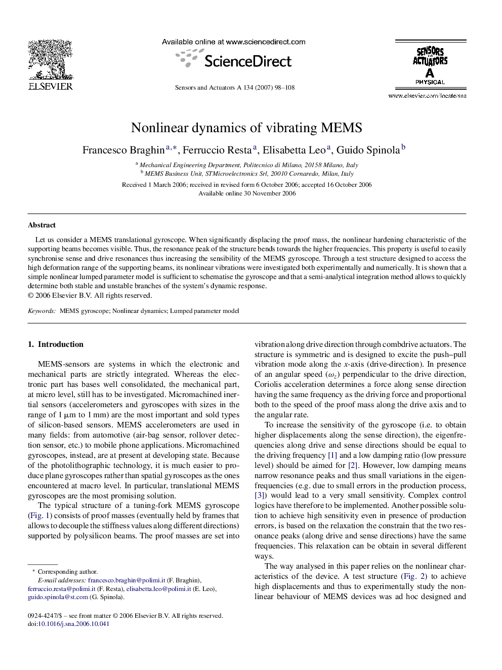 Nonlinear dynamics of vibrating MEMS