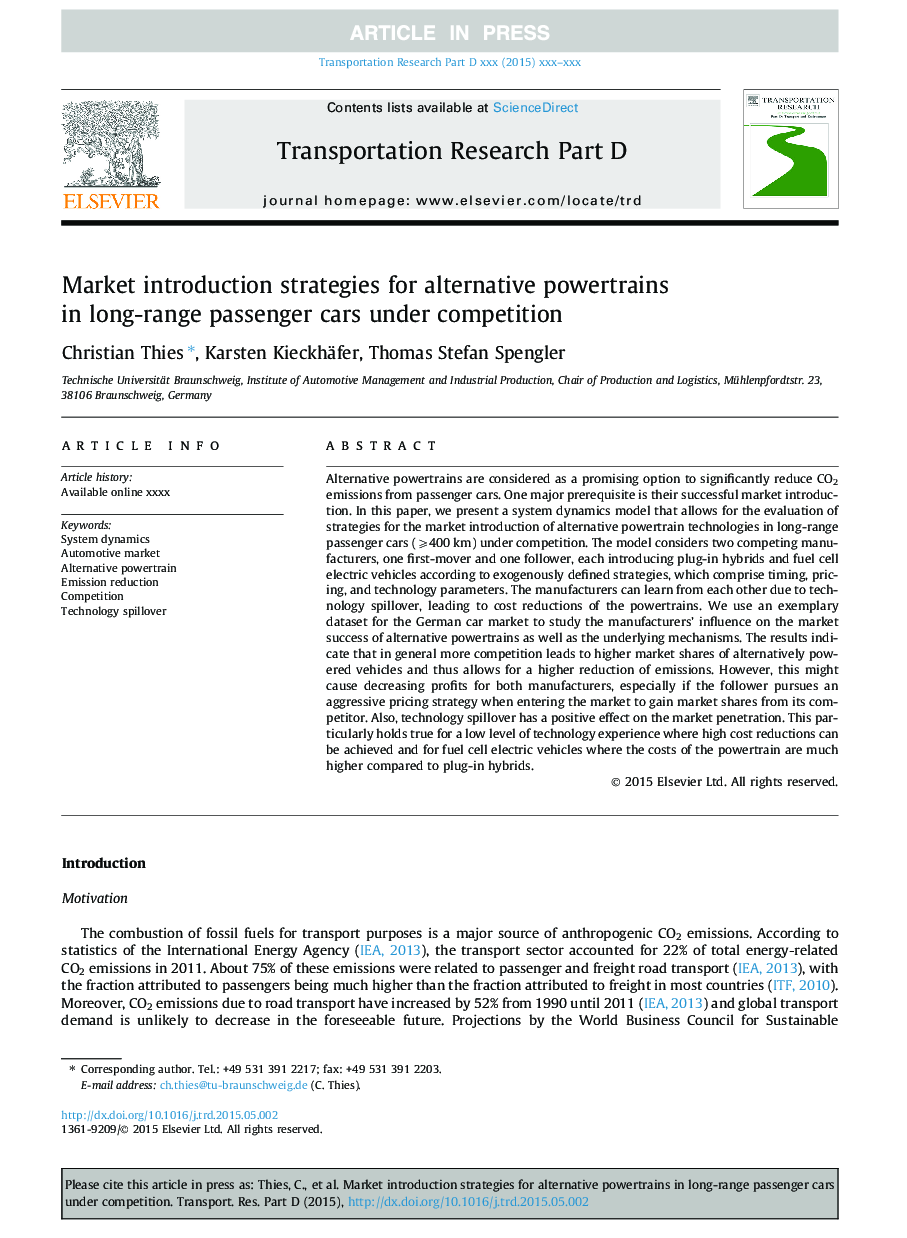 Market introduction strategies for alternative powertrains in long-range passenger cars under competition