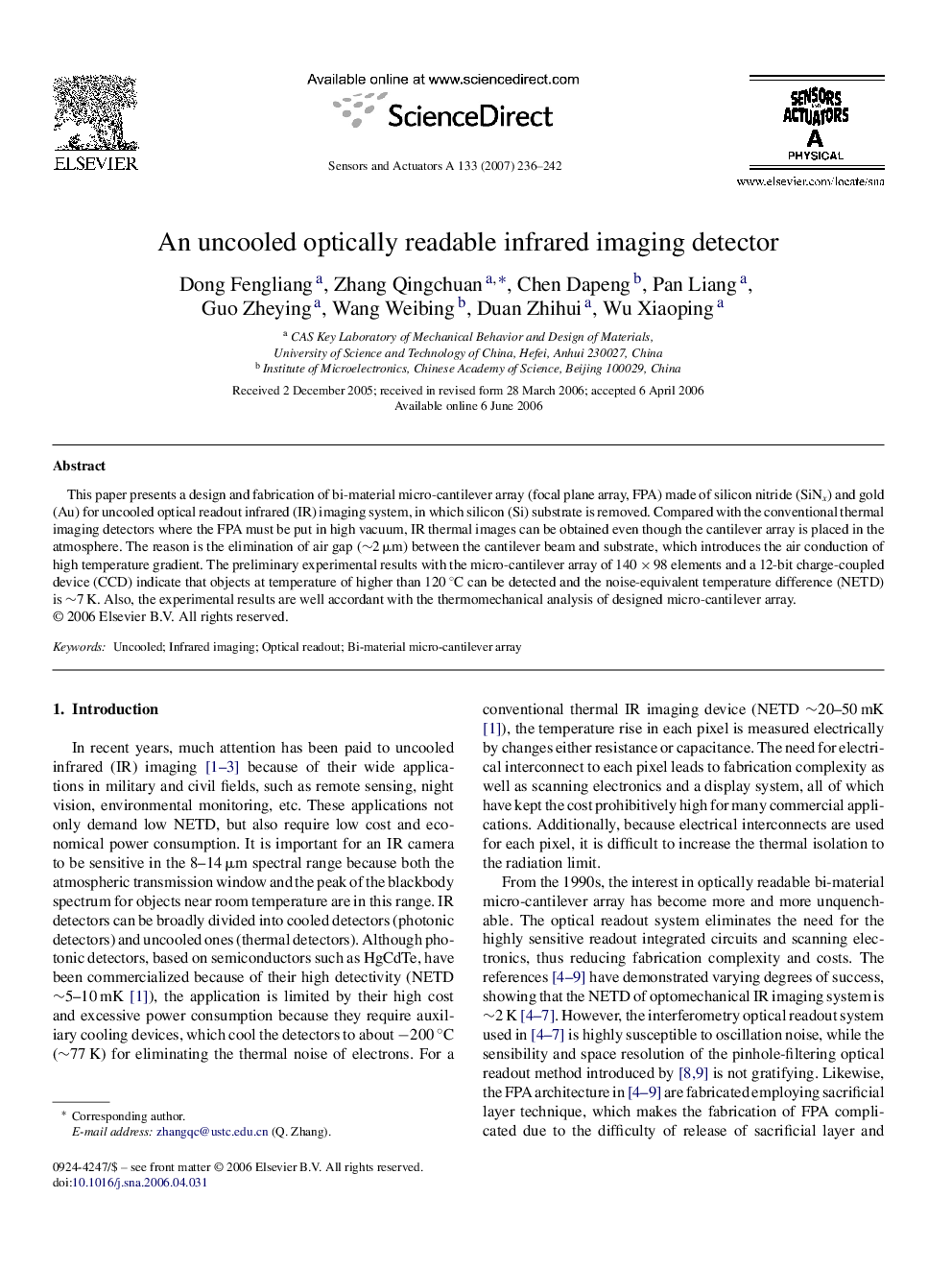 An uncooled optically readable infrared imaging detector