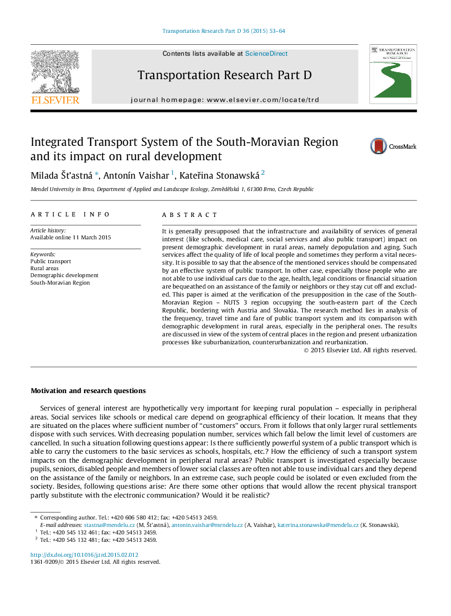 Integrated Transport System of the South-Moravian Region and its impact on rural development