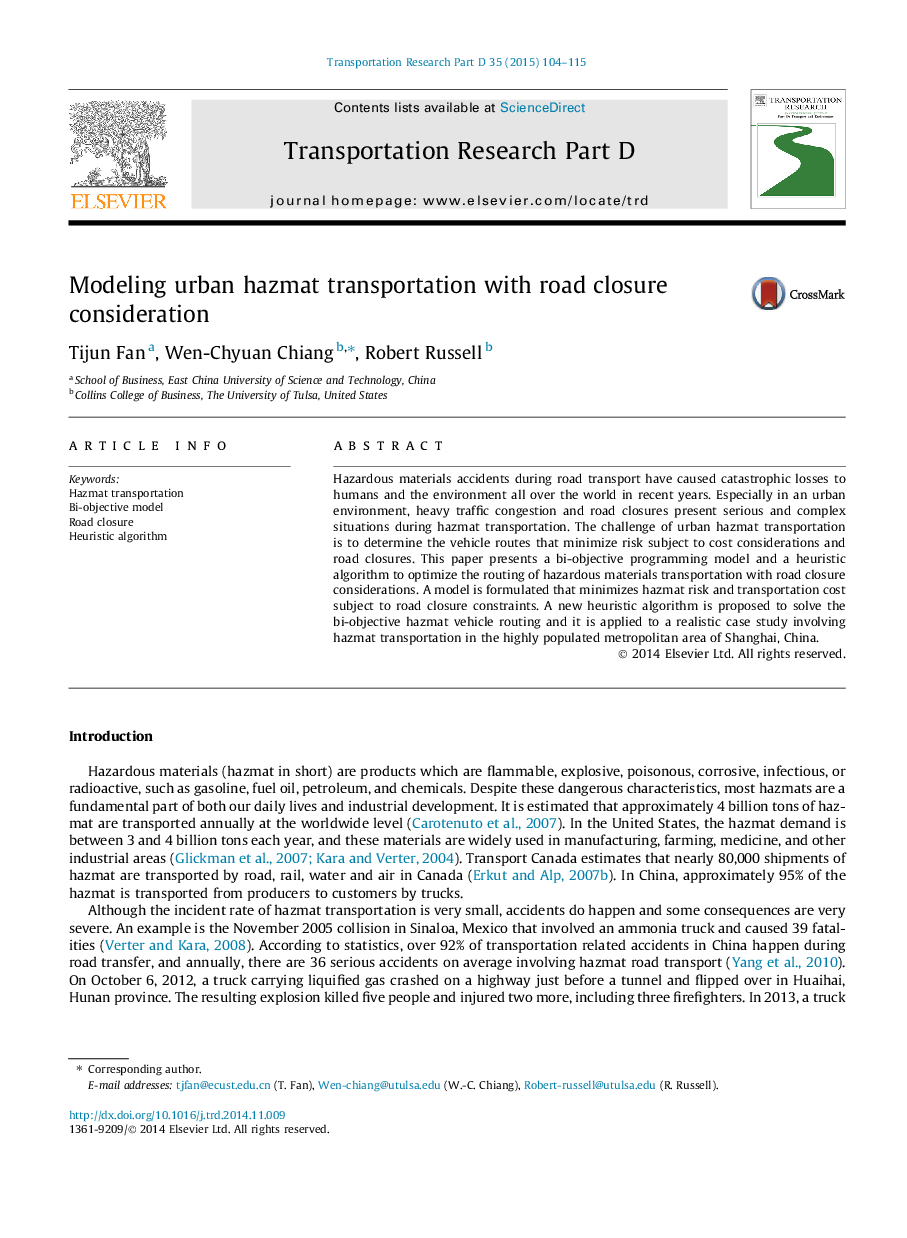 Modeling urban hazmat transportation with road closure consideration