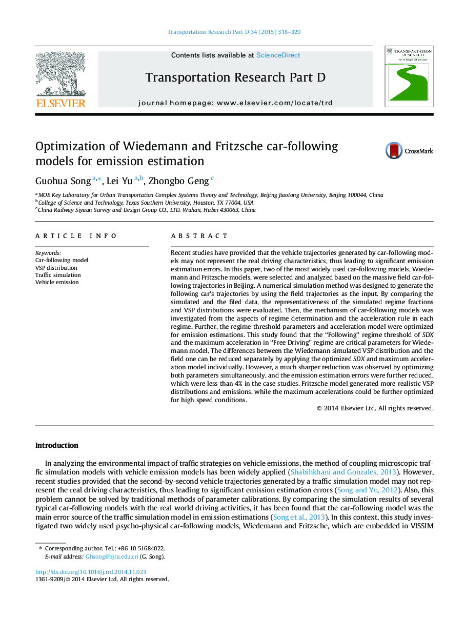 Optimization of Wiedemann and Fritzsche car-following models for emission estimation