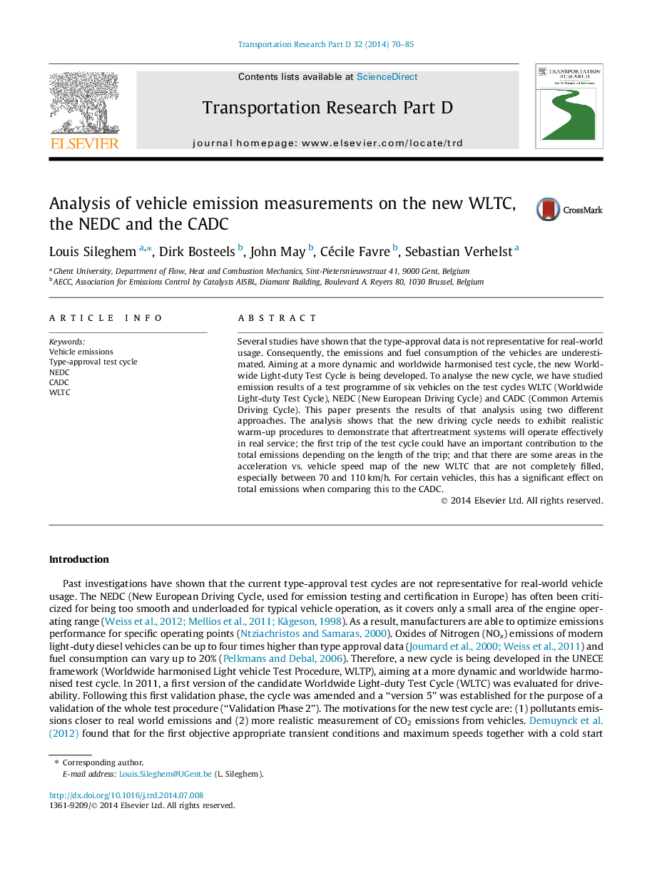 Analysis of vehicle emission measurements on the new WLTC, the NEDC and the CADC