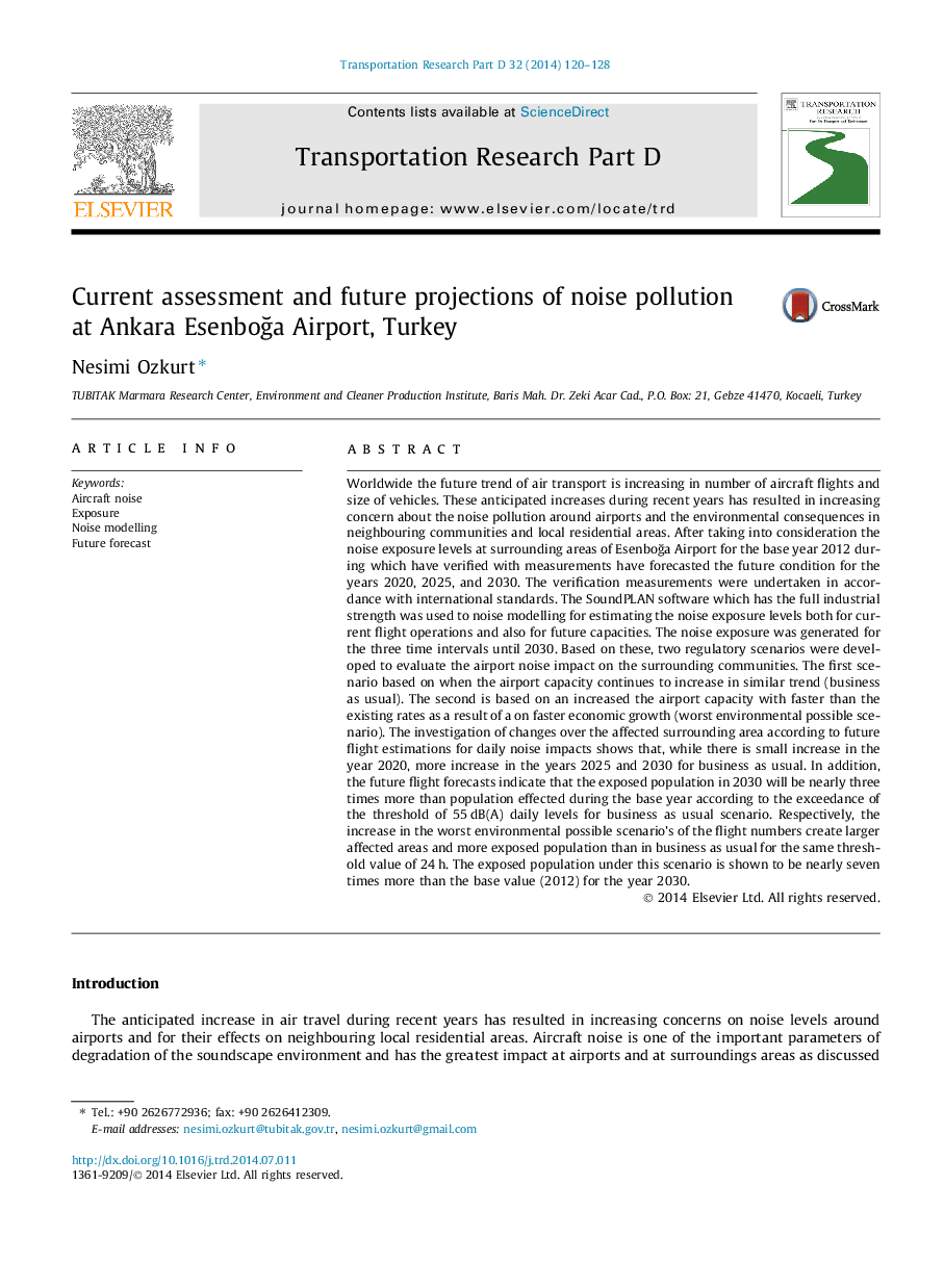 Current assessment and future projections of noise pollution at Ankara EsenboÄa Airport, Turkey