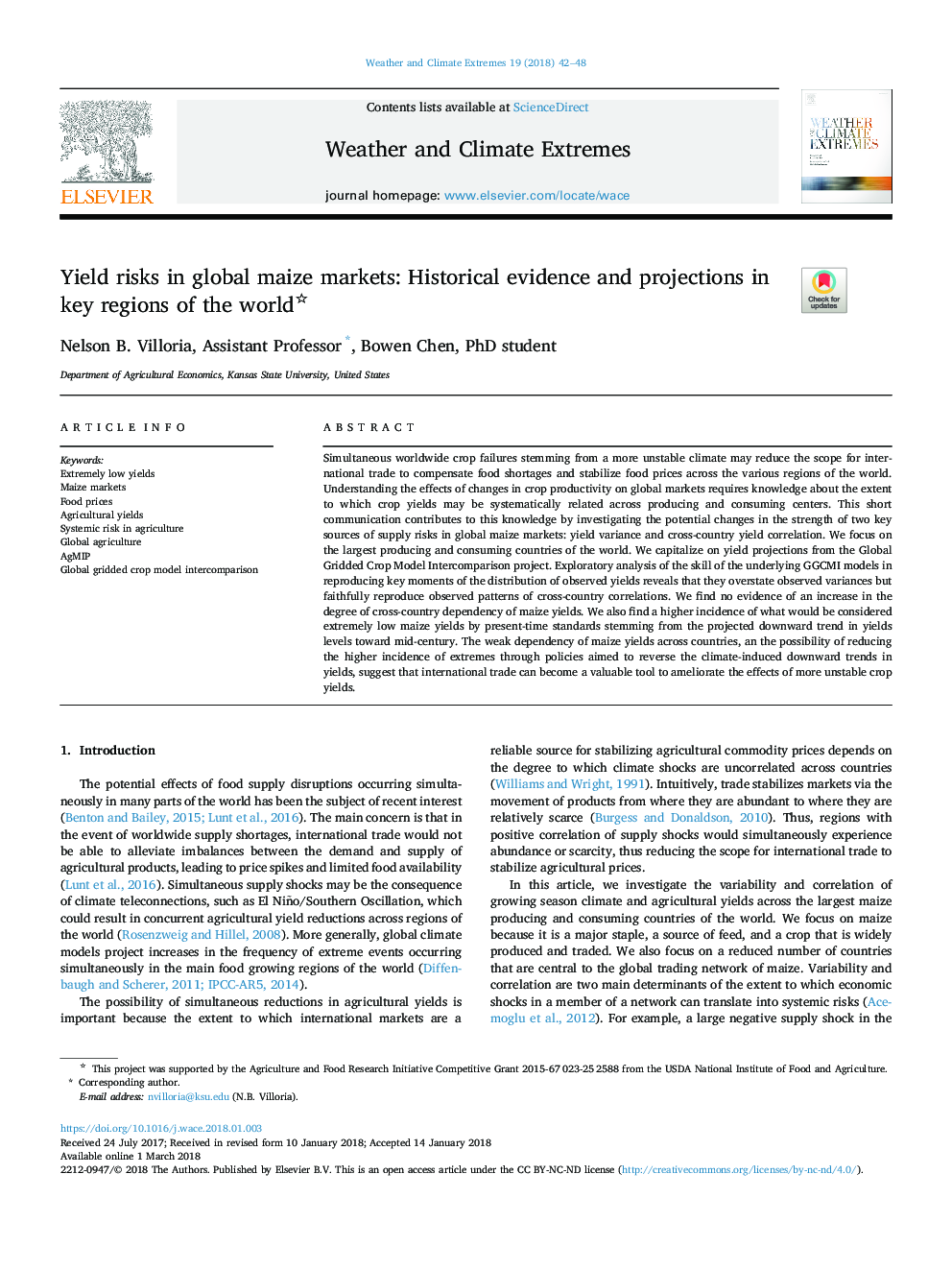 Yield risks in global maize markets: Historical evidence and projections in key regions of the world