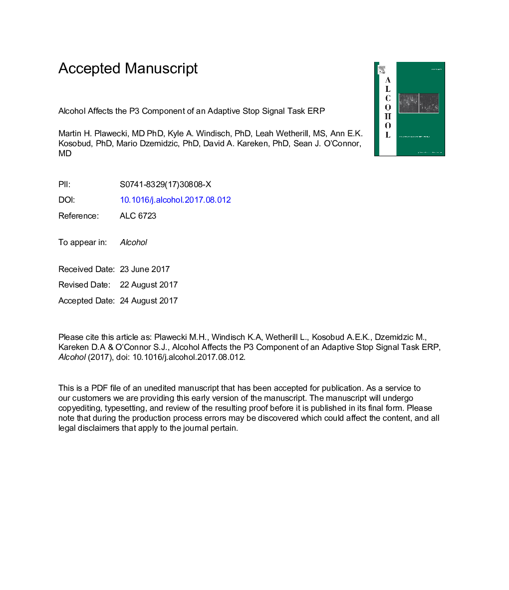 Alcohol affects the P3 component of an adaptive stop signal task ERP