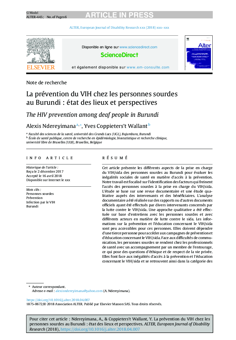 La prévention du VIH chez les personnes sourdes au BurundiÂ : état des lieux et perspectives