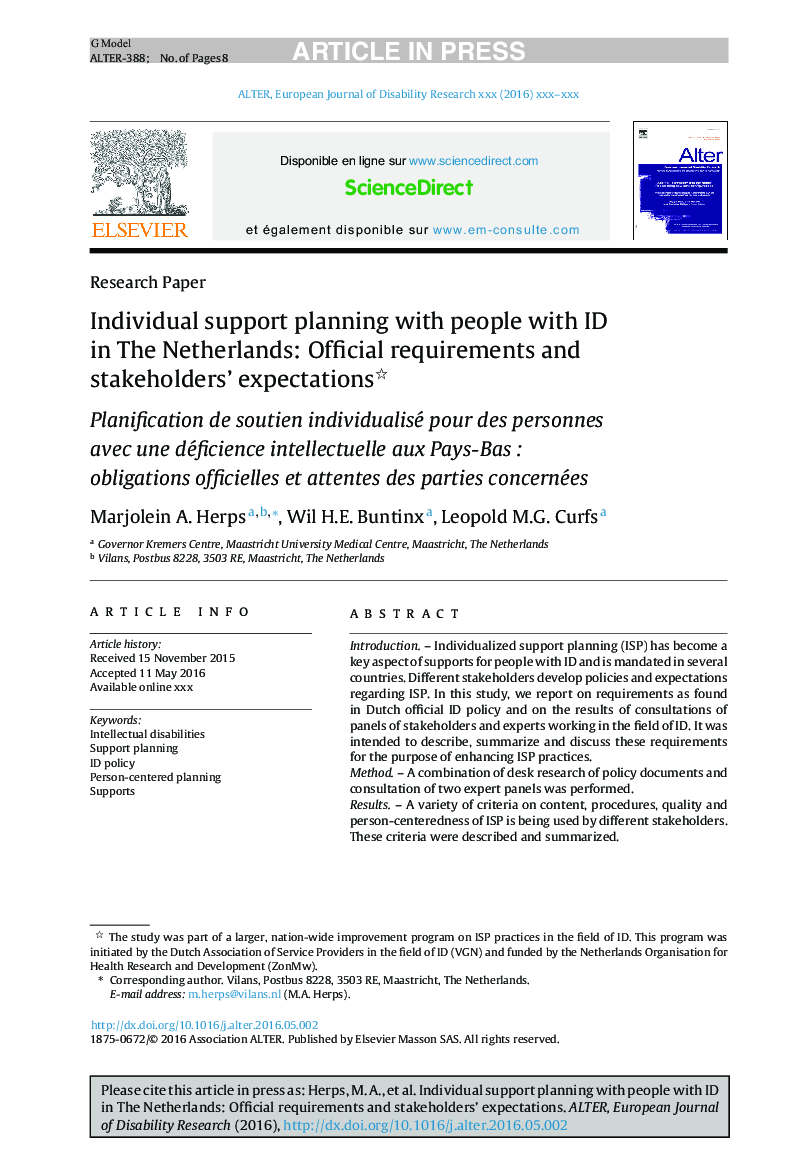 Individual support planning with people with ID in The Netherlands: Official requirements and stakeholders' expectations