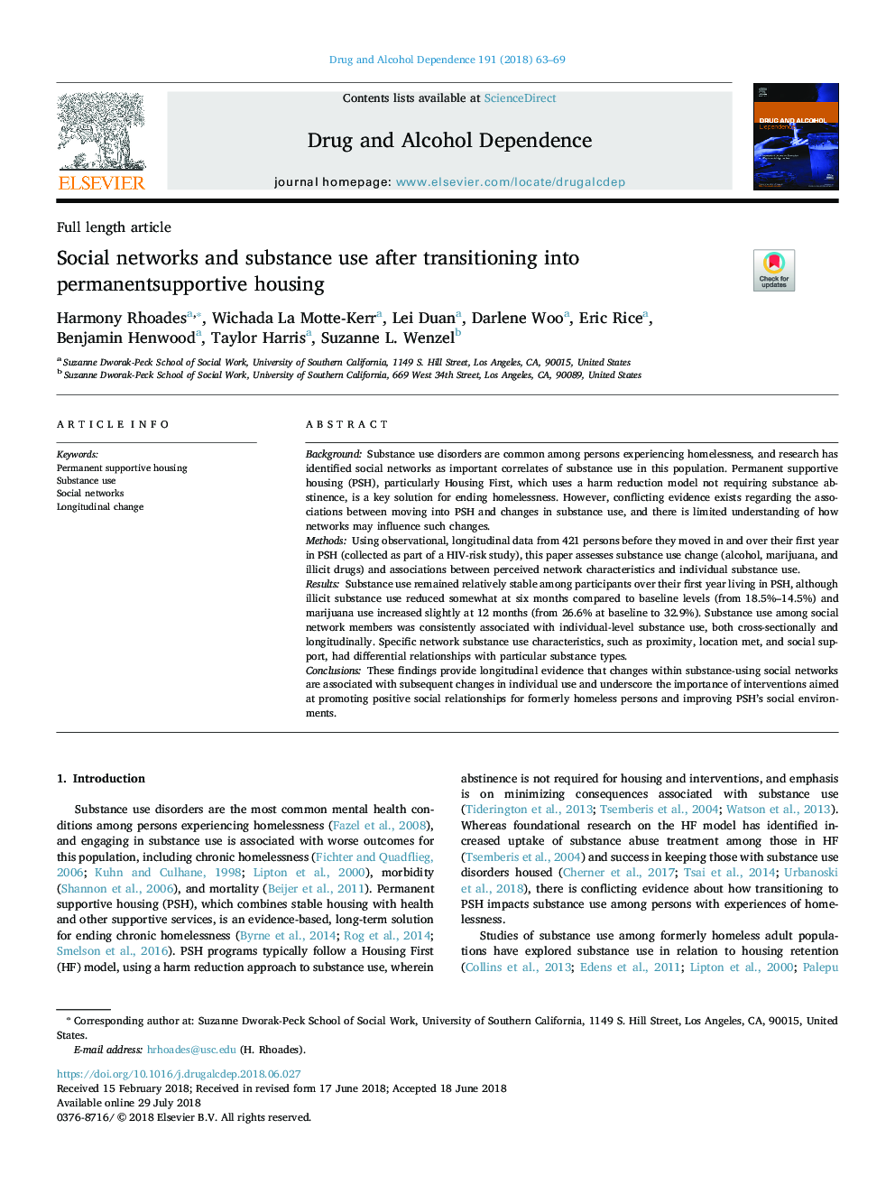 Social networks and substance use after transitioning into permanentsupportive housing