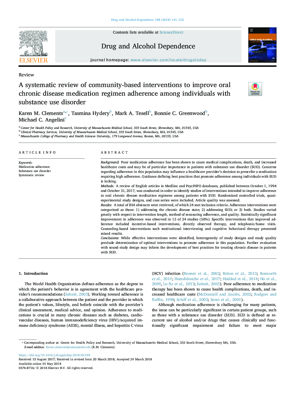 A systematic review of community-based interventions to improve oral chronic disease medication regimen adherence among individuals with substance use disorder