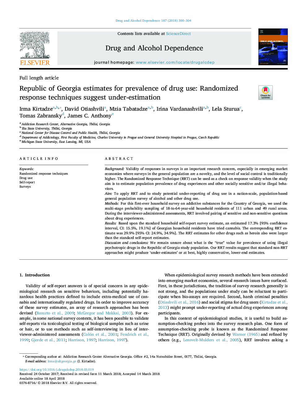 Republic of Georgia estimates for prevalence of drug use: Randomized response techniques suggest under-estimation