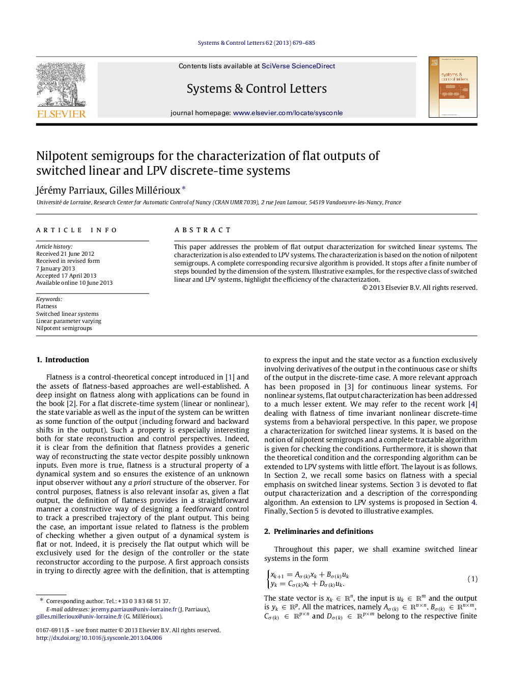 Nilpotent semigroups for the characterization of flat outputs of switched linear and LPV discrete-time systems