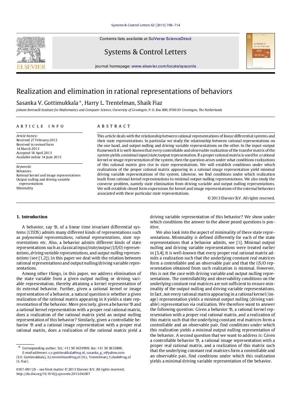 Realization and elimination in rational representations of behaviors