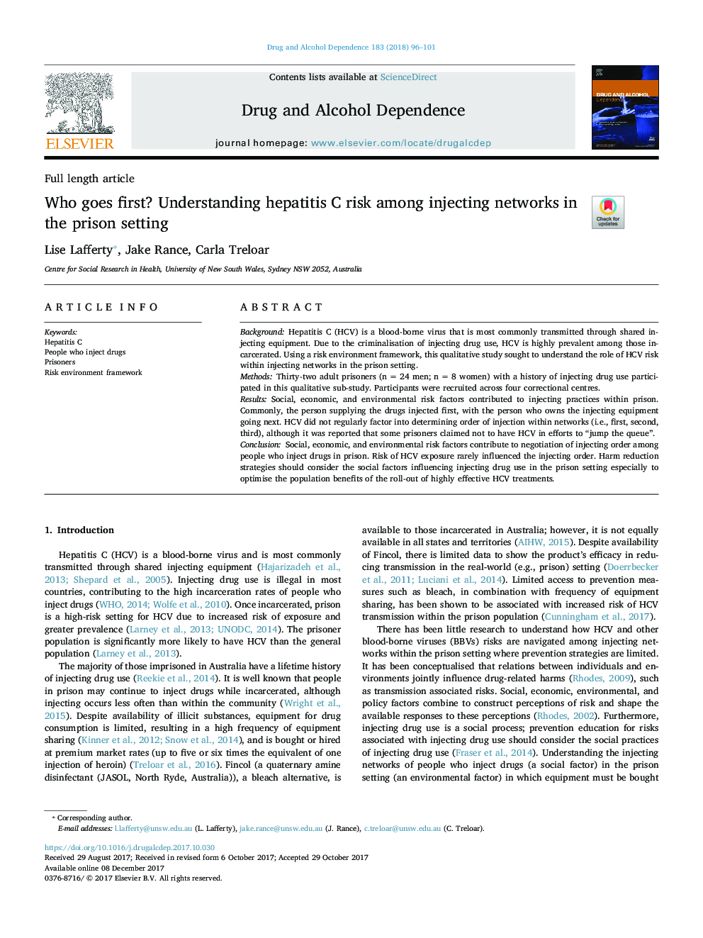 Who goes first? Understanding hepatitis C risk among injecting networks in the prison setting