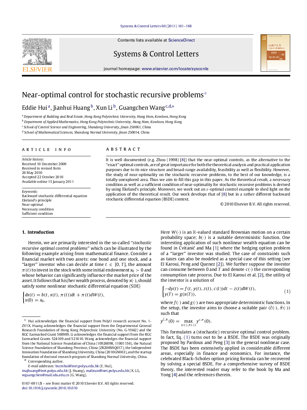 Near-optimal control for stochastic recursive problems 