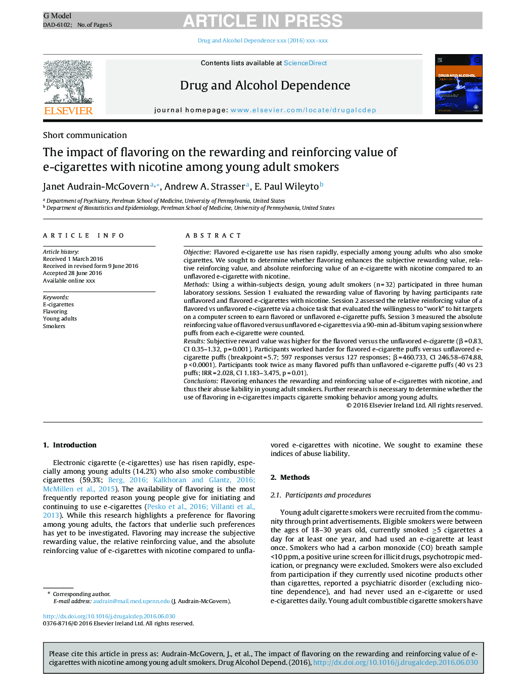 The impact of flavoring on the rewarding and reinforcing value of e-cigarettes with nicotine among young adult smokers