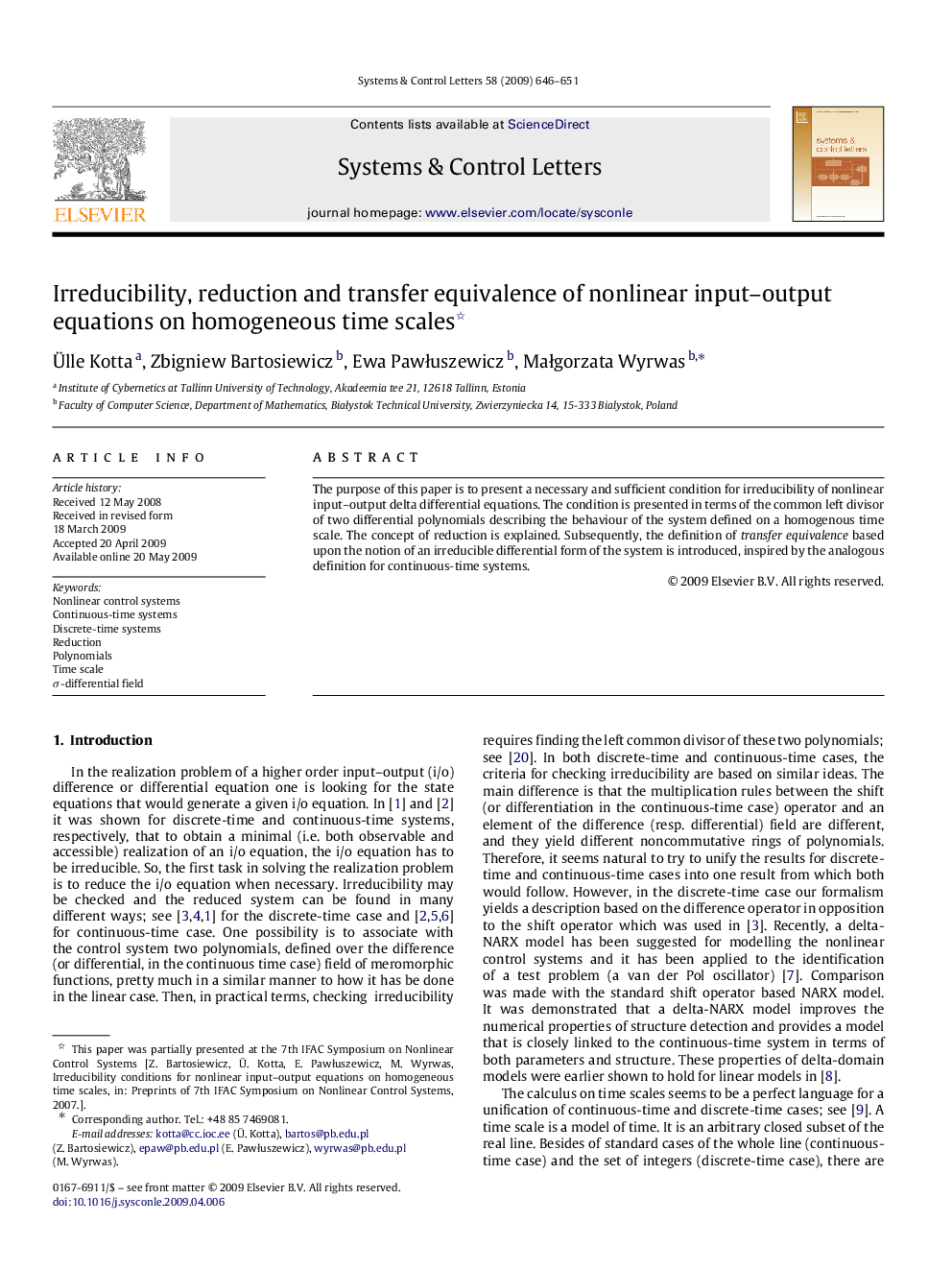 Irreducibility, reduction and transfer equivalence of nonlinear input–output equations on homogeneous time scales 