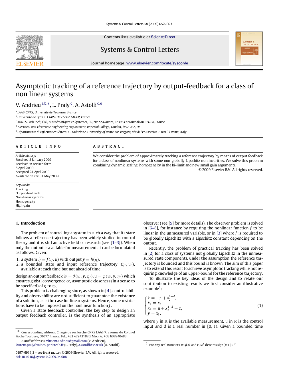 Asymptotic tracking of a reference trajectory by output-feedback for a class of non linear systems