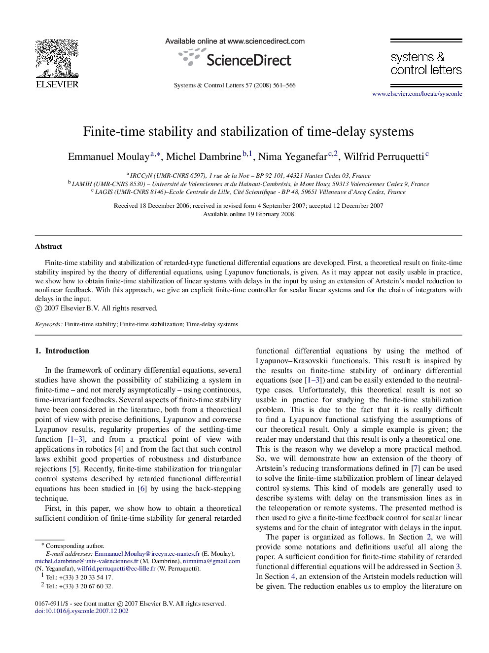 Finite-time stability and stabilization of time-delay systems