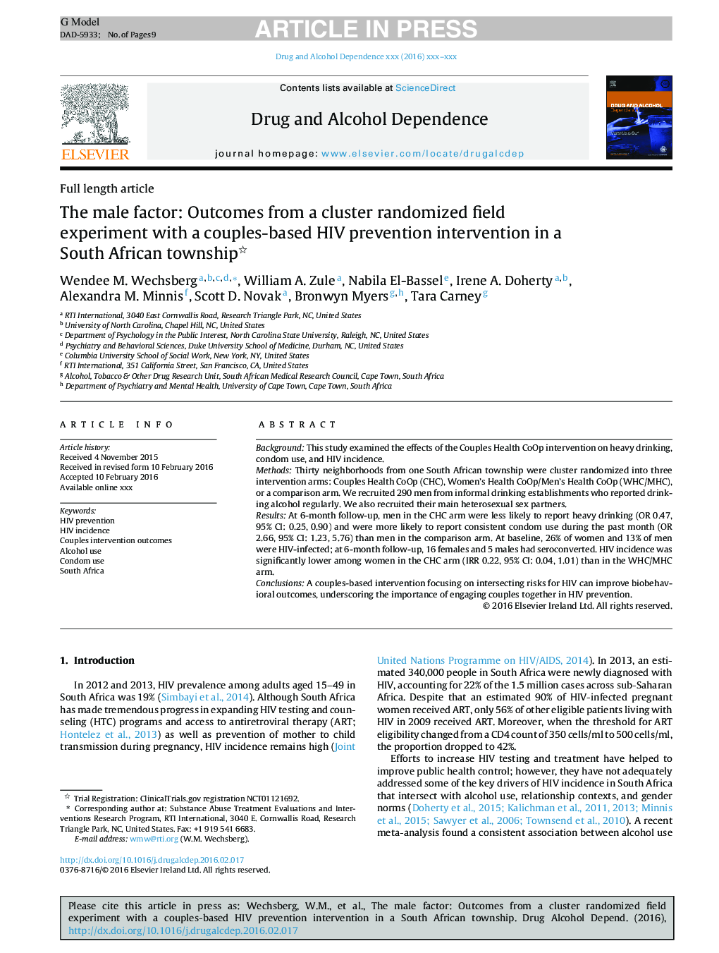 The male factor: Outcomes from a cluster randomized field experiment with a couples-based HIV prevention intervention in a South African township