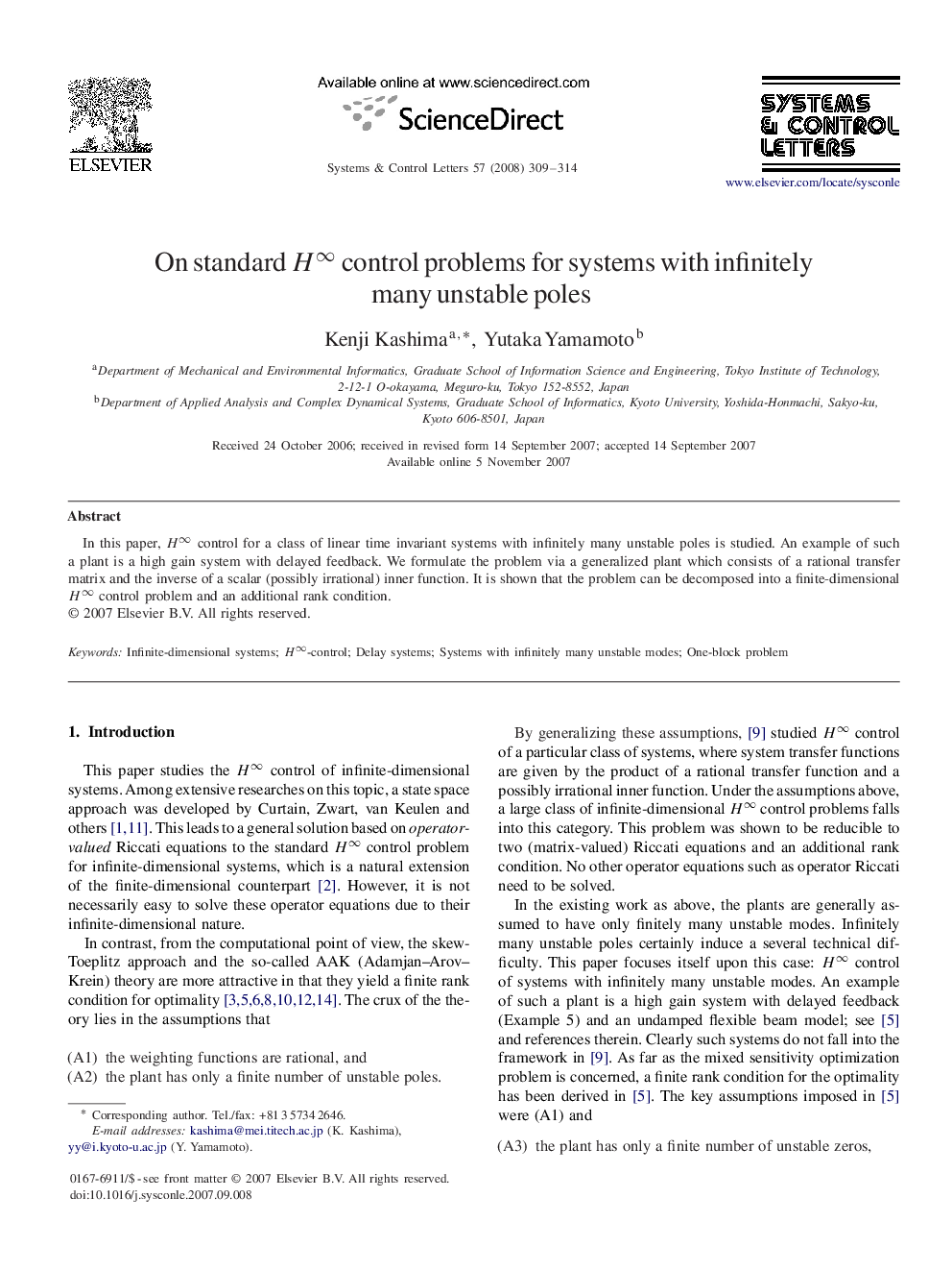 On standard H∞H∞ control problems for systems with infinitely many unstable poles