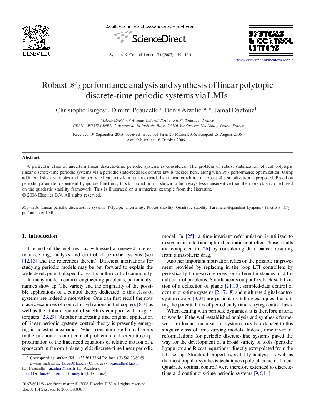 Robust H2H2 performance analysis and synthesis of linear polytopic discrete-time periodic systems via LMIs