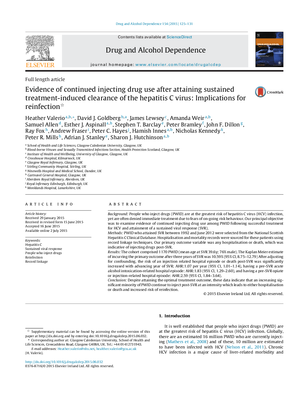 Evidence of continued injecting drug use after attaining sustained treatment-induced clearance of the hepatitis C virus: Implications for reinfection