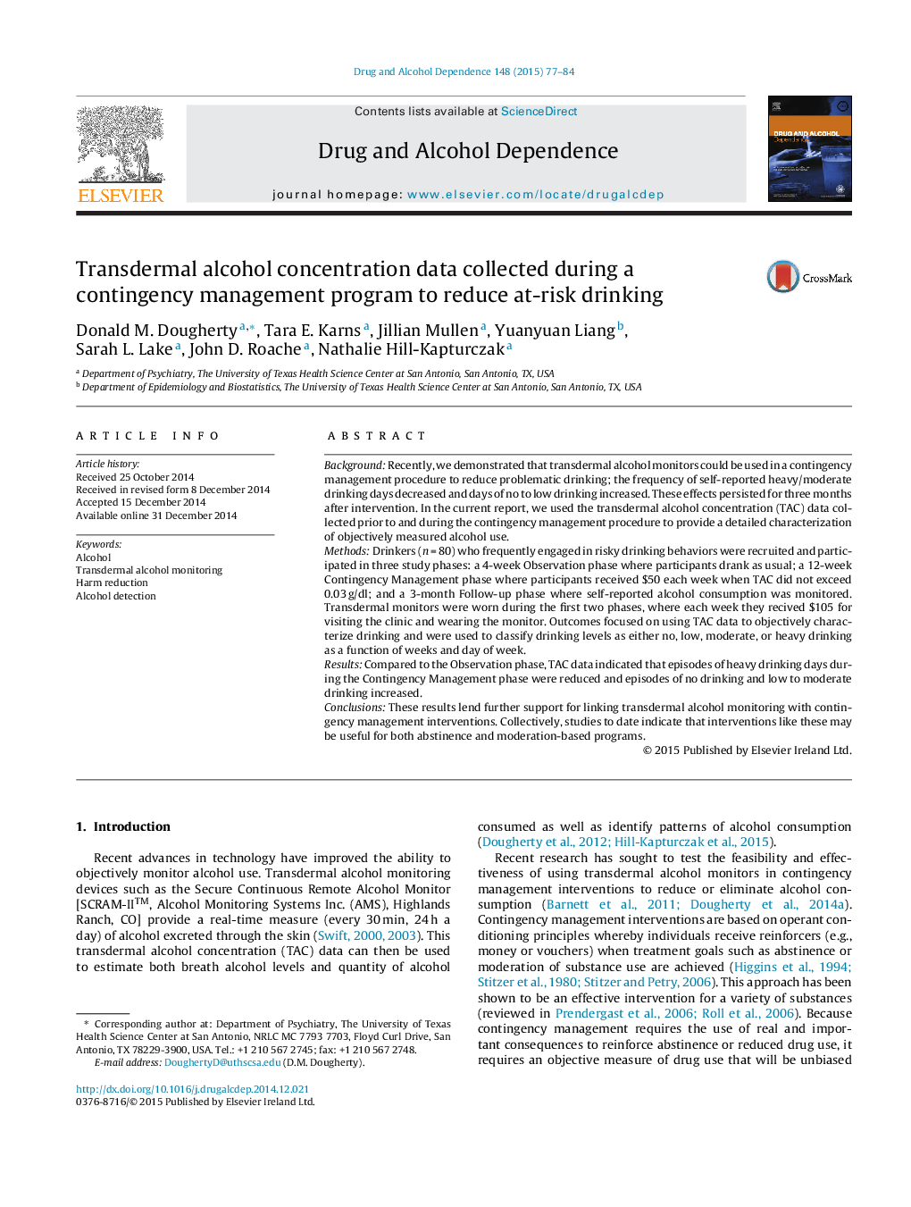 Transdermal alcohol concentration data collected during a contingency management program to reduce at-risk drinking