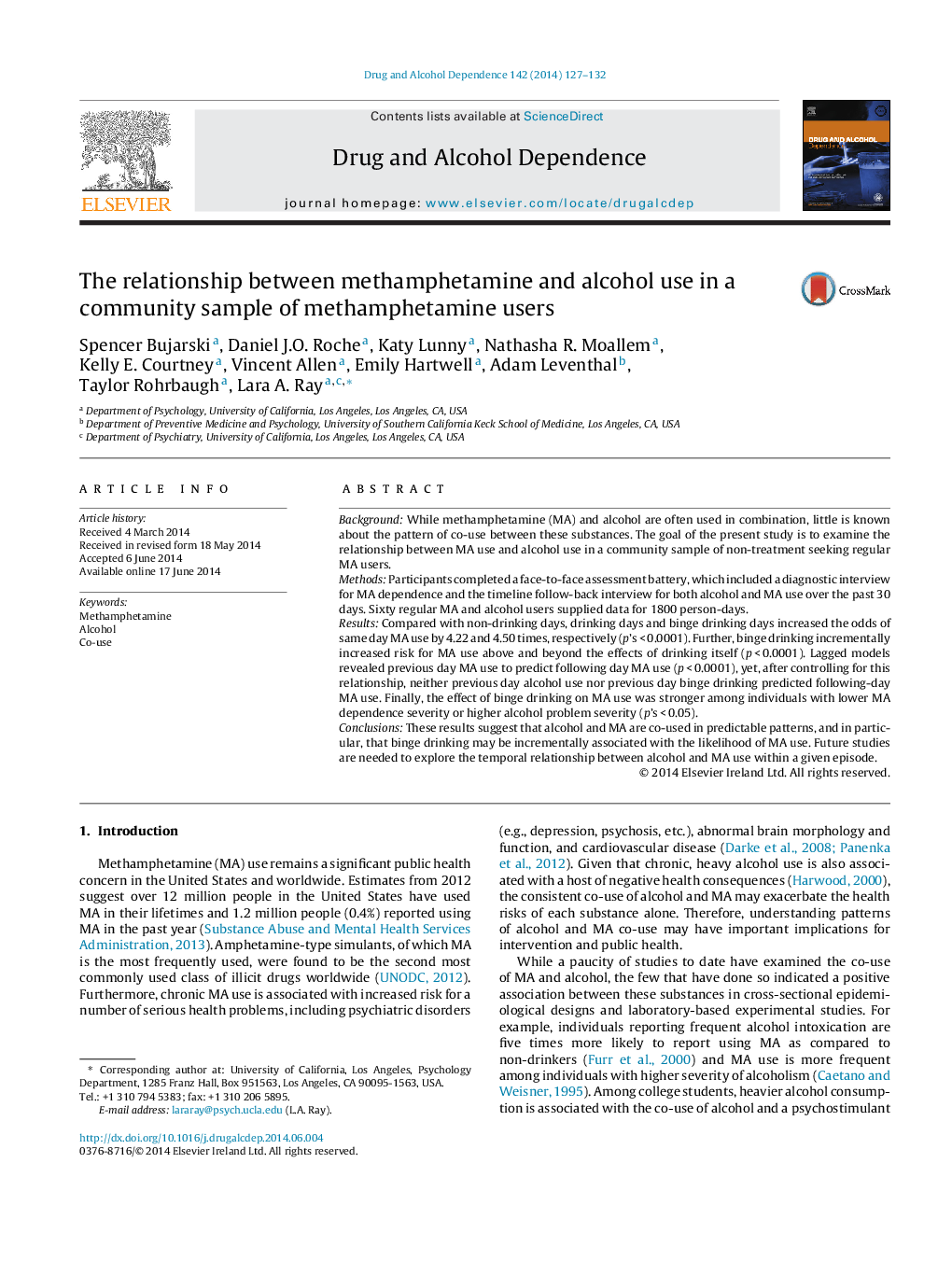 The relationship between methamphetamine and alcohol use in a community sample of methamphetamine users