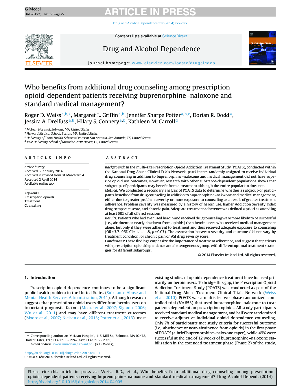 Who benefits from additional drug counseling among prescription opioid-dependent patients receiving buprenorphine-naloxone and standard medical management?